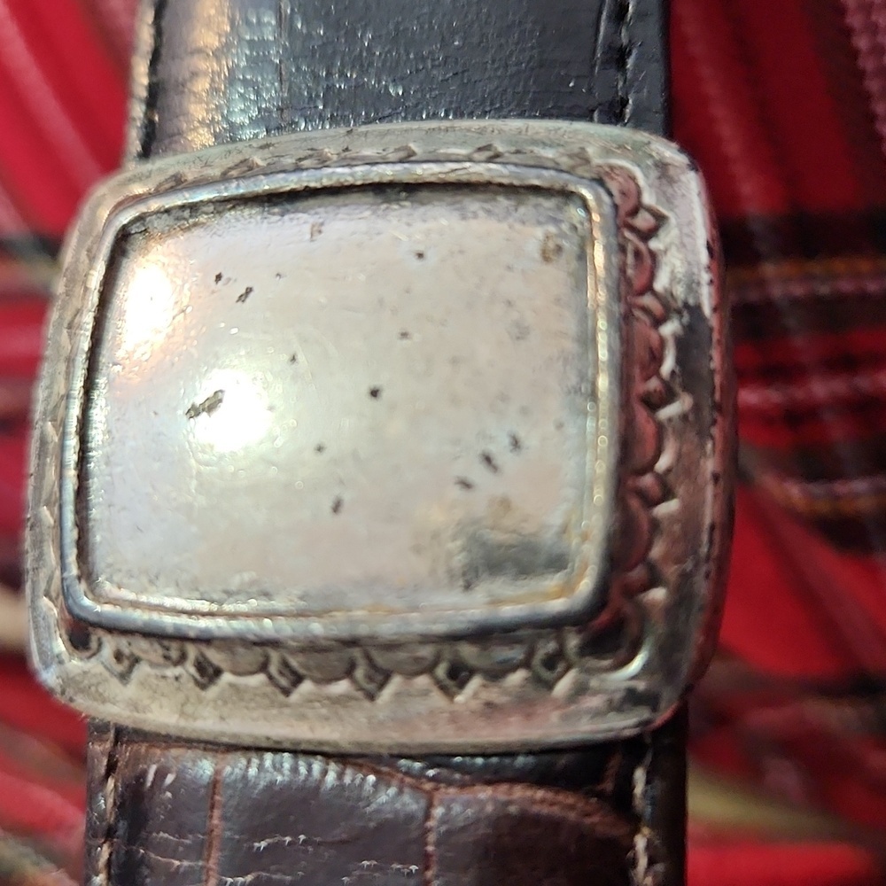 Vintage Brighton black leather and silver details belt hinged 30-33" waist - Picture 12 of 16